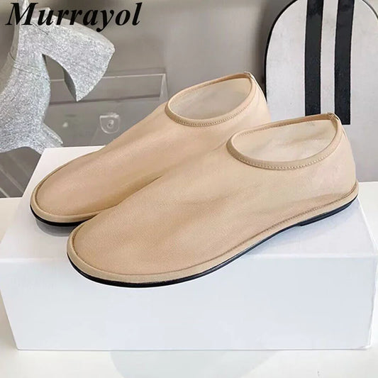 Transparent Mesh Net Flat Shoes Women Round Toe Deep Mouth Lazy Loafers Ladies Spring Summer Lightweight Commuter Walking Shoes