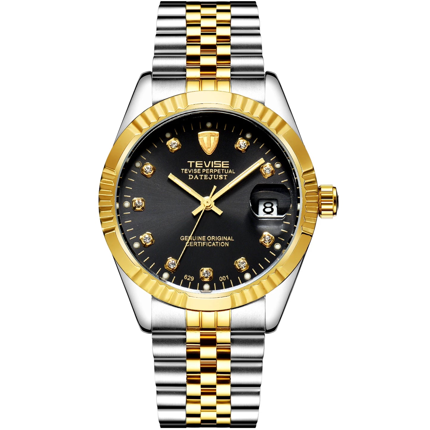 TEVISE  Automatic Mechanical Watch for Men with Date Stainless Steel Diamond Fashion Business Casual Watch Waterproof