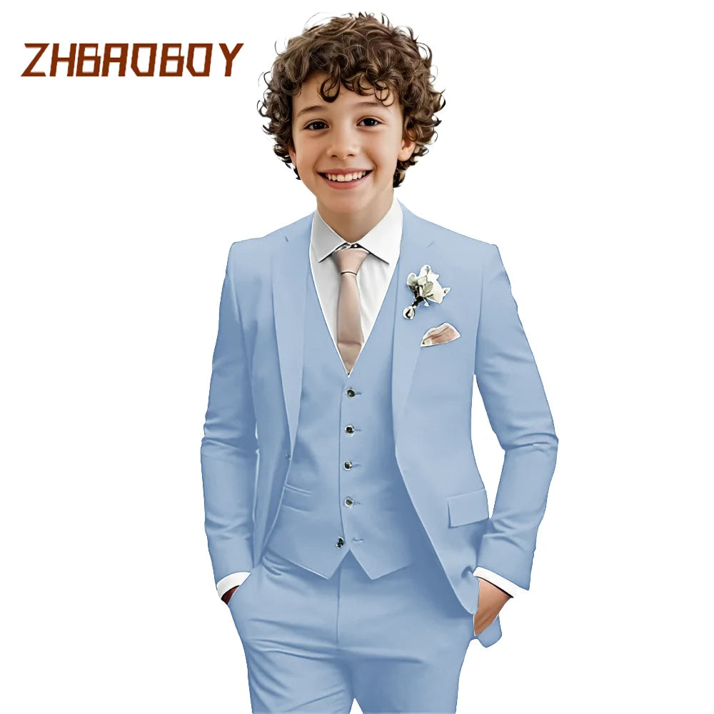 Boys Suit 3 Piece Slim Fit Kids Tuxedo Suit Formal Wedding Outfit Blazer Vest Pants Set