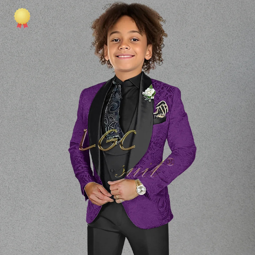 3-piece black velvet collar suit and tailcoat for boys, customized wedding party, boys' birthday formal set for ages 3-16