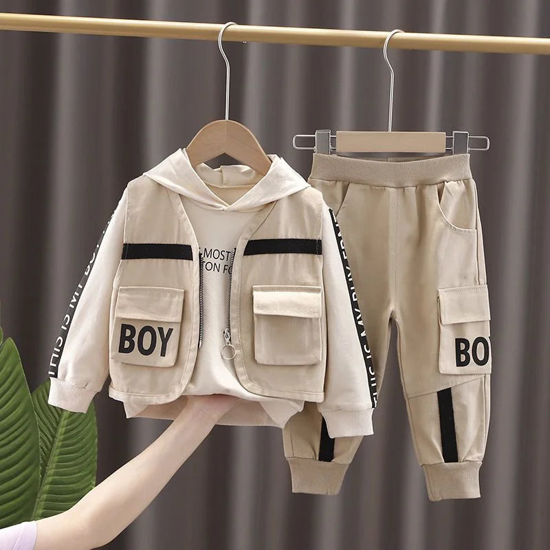 Boys' baby and children's suit autumn BOY vest 3cps suit letter printed cotton casual style three-piece suit