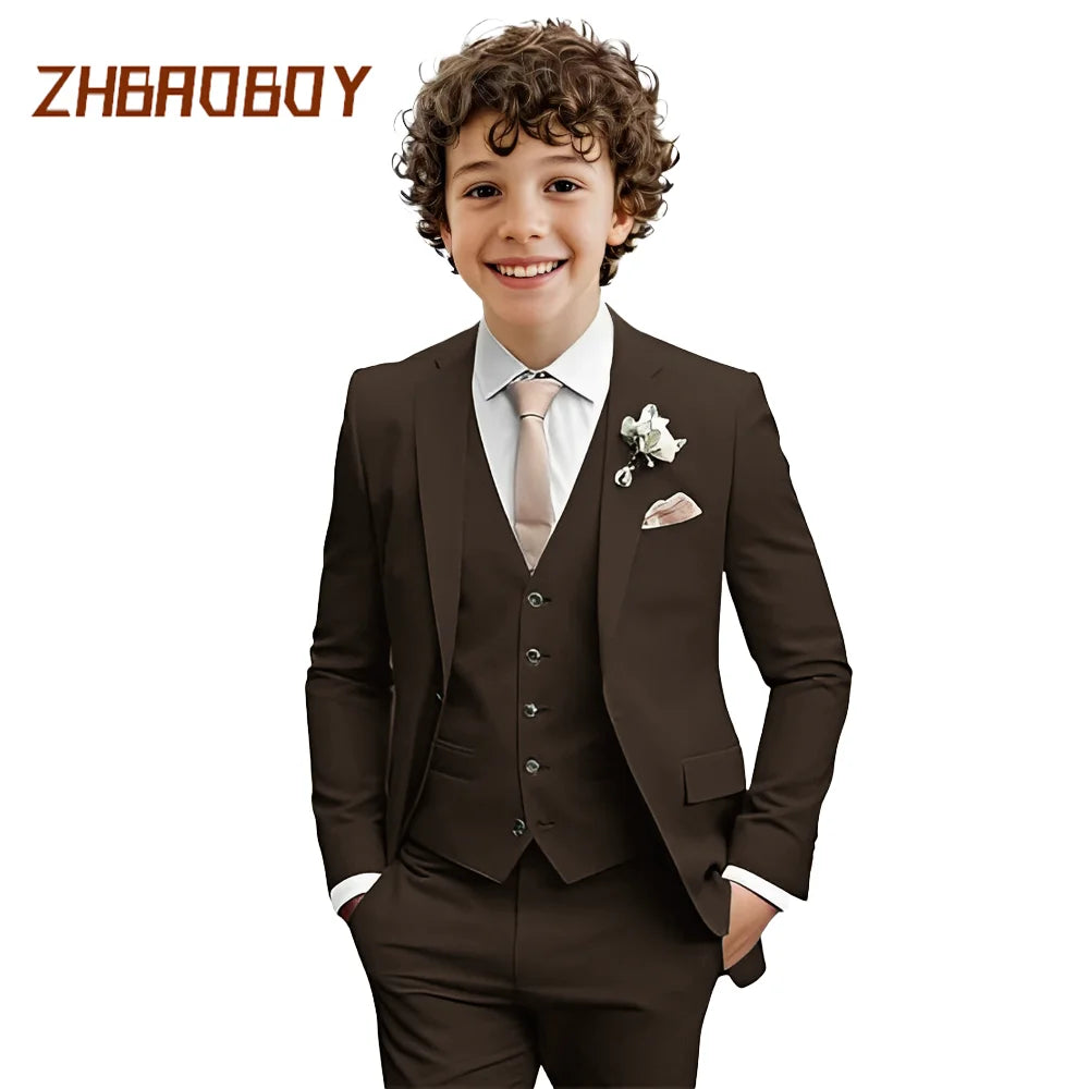 Boys Suit 3 Piece Slim Fit Kids Tuxedo Suit Formal Wedding Outfit Blazer Vest Pants Set