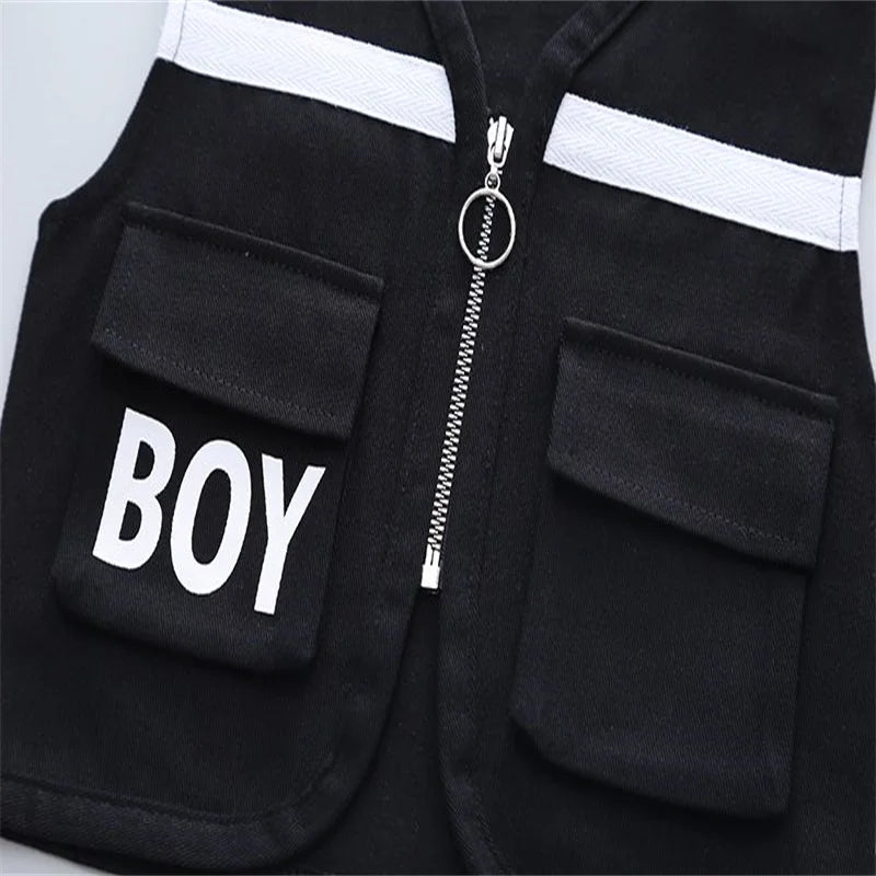 Boys' baby and children's suit autumn BOY vest 3cps suit letter printed cotton casual style three-piece suit