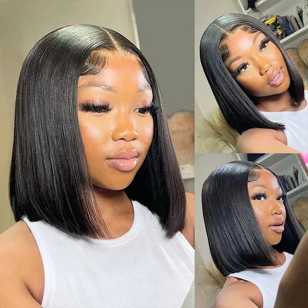 Bone Straight Bob Human Hair Wigs Pre Plucked Brazilian HD 13x4 4x4 Closure Lace Frontal Straight 100% Human Hair Wig Short Bob
