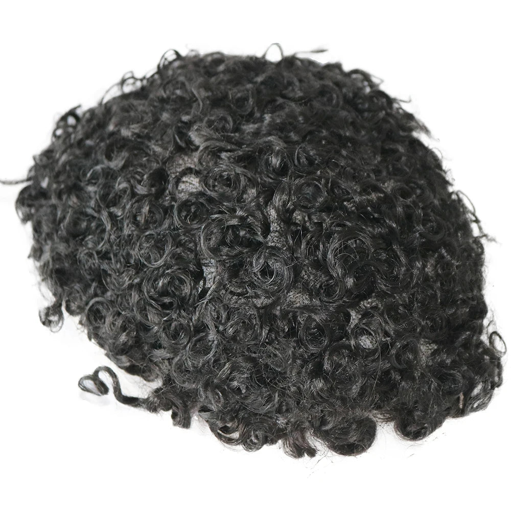 Undetectable European Human Hair 18mm Curly Men Toupee Durable Fine Mono 20mm 28mm Curly Prosthesis Capillary Natural Frontline