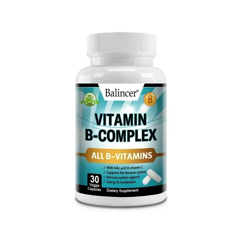 Vitamin B Complex Supplement, Containing Folic Acid and Vitamin C, Supports Energy, Immune Health, Antioxidant Supplement