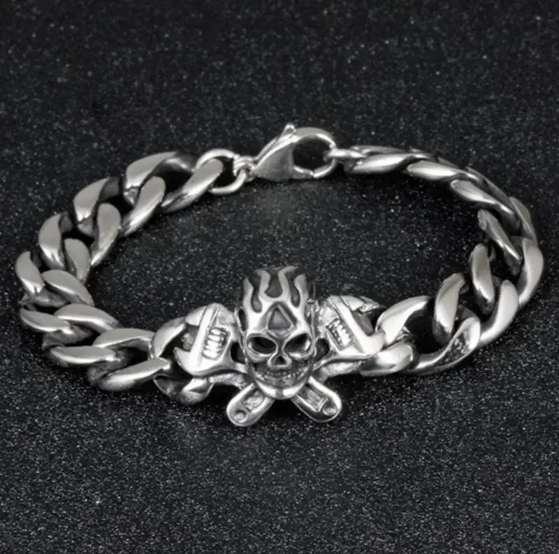 Retro Gothic Skull Ghost Head Bracelet for Men Personalized Motorcycle Rock Hip Hop Cool Halloween Party Jewelry Gift