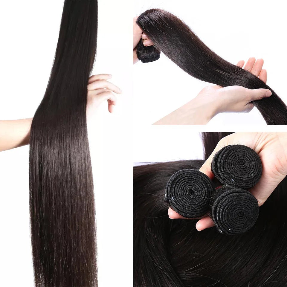 28 30 32 34 36 38 40 Inch Brazilian Hair Straight Hair Bundles 100% Natural Human Hair Bundles Double Wefts Remy Hair Extensions