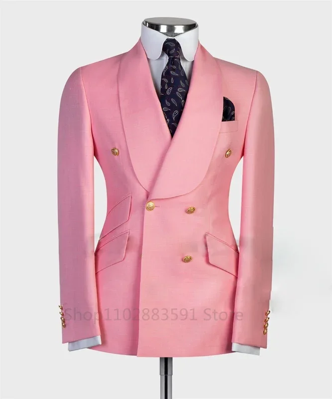Suit For Mens Groom's Wedding 1 Pieces Slim Fit Blazer Wide Shawl Lapel Luxury Men Suit Custom Made Tuxedo Gold Button
