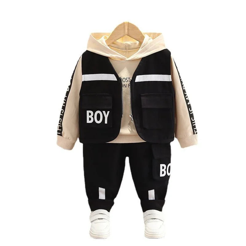 Boys' baby and children's suit autumn BOY vest 3cps suit letter printed cotton casual style three-piece suit