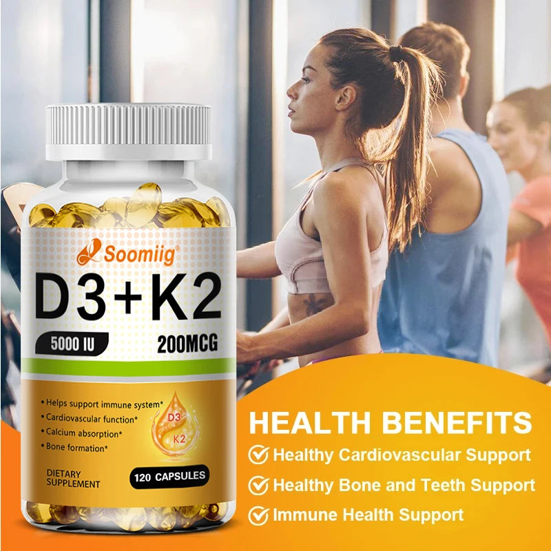 Vitamin D3 + K2 (MK-7)  Capsules - Strong Bones, Promote Brain Health, Maintain Cardiovascular Health, Enhances Immune System