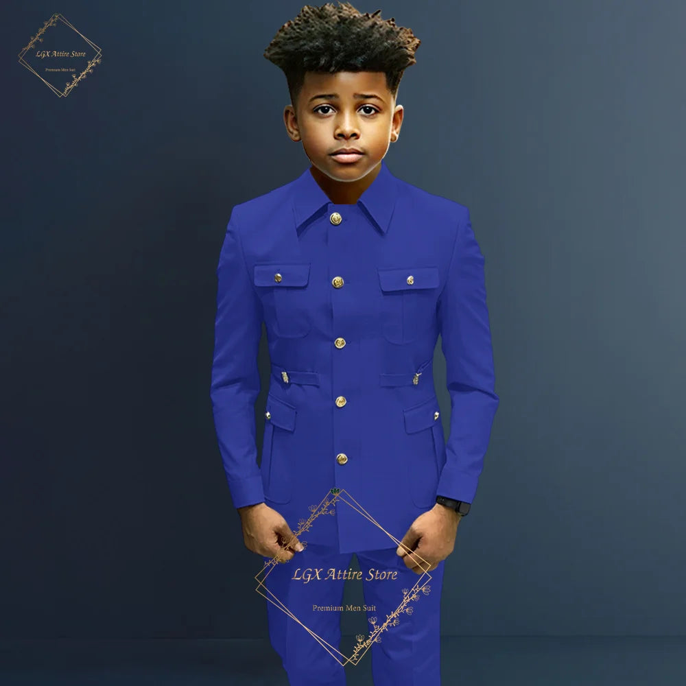Boys single breasted formal suit 2 piece suit, boys Zhongshan suit style long coat classic design suitable for 2~16 years old