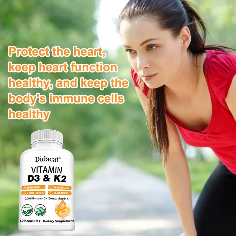 Vitamin D3+K2 Supplement 10000IU Vitamin D3 and K2 (MK-7) Capsules for Bone, Heart, Muscle, Immune Support, Non-GMO