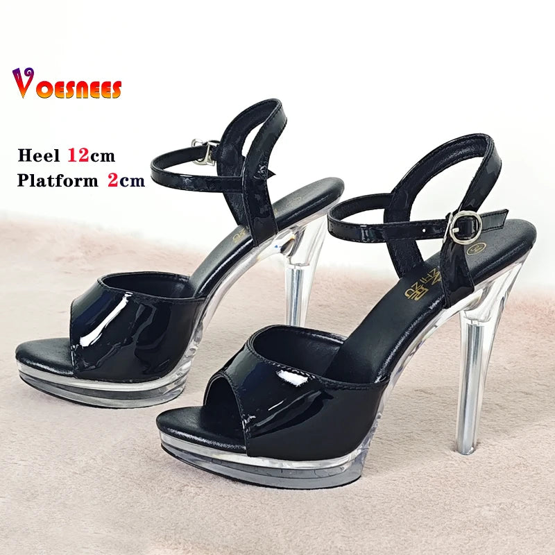 Transparent Slippers Ladies Clear PVC High Heeled Slippers Open Toe Daily Woman Sandals 12cm Sexy Show Crystal Shoes High Heels