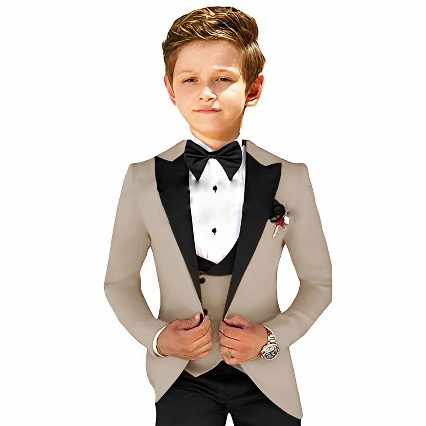 Boys Suit Wedding 3-Piece Party Dress Kids Splicing Lapel Jacket Pants Vest Blazer Slim Fit Complete Set of Clothes Tailored