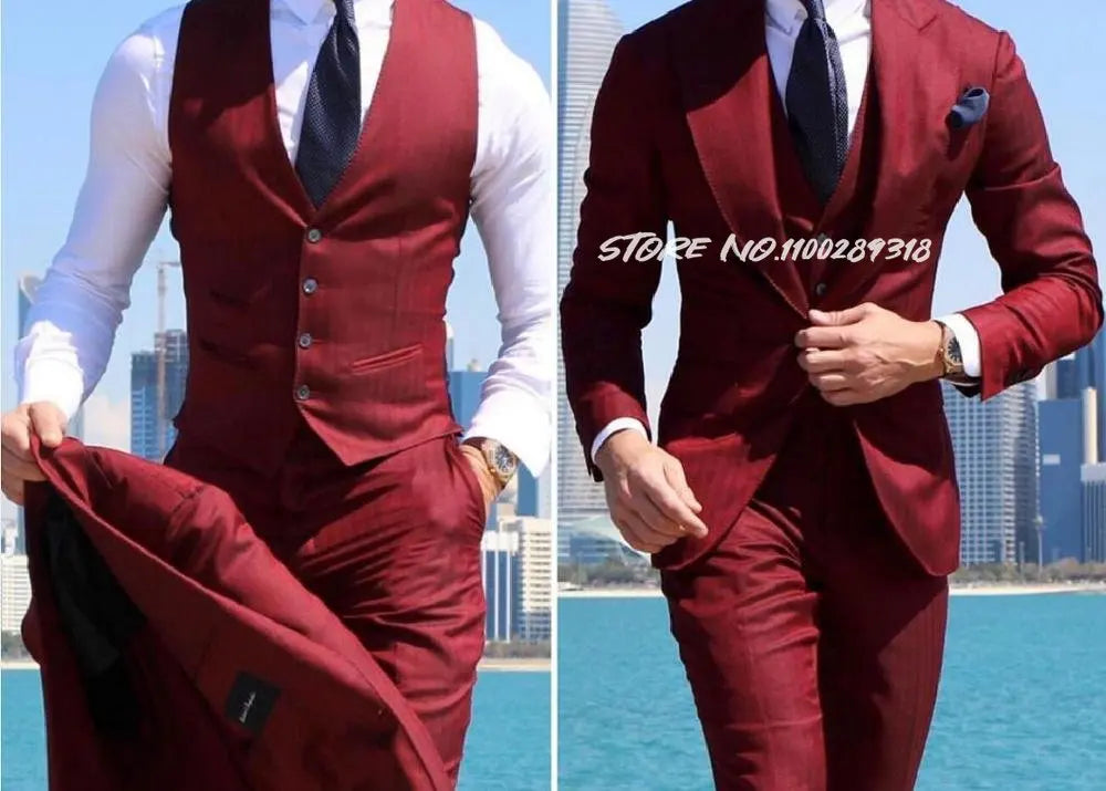 Classy Wedding Tuxedos Suits Slim Fit Suit For Men 3 Pieces Groomsmen Suit Formal Business Suit Costume Homme(Jacket+Vest+Pants)