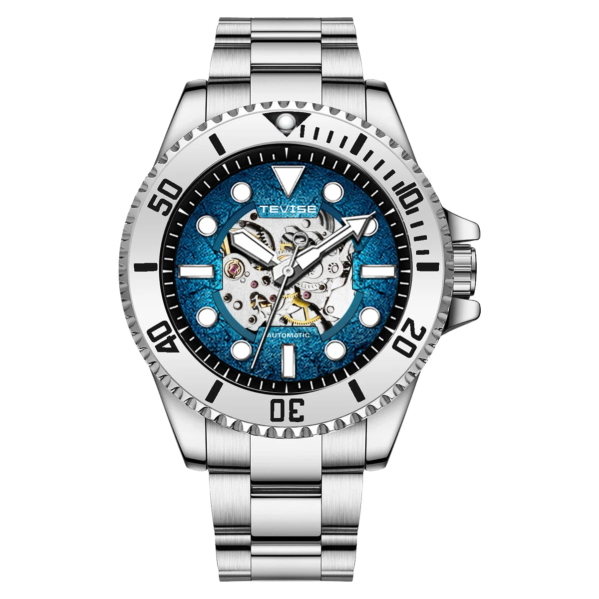 TEVISE New Automatic Mechanical Watch for Men Waterproof Stainless Steel Skeleton Luminous Watch Fashion Casual Wristwatch