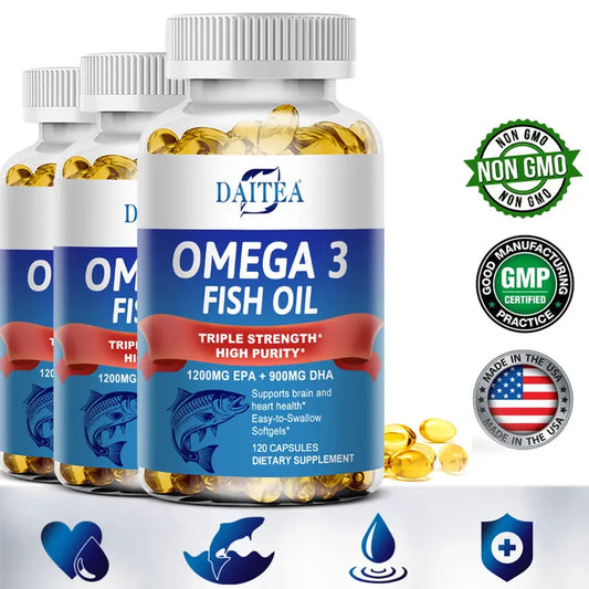 Daitea Triple Strength Omega 3 Fish Oil - Fish Oil Supplement with EPA & DHA Fatty Acids Premium Wild Caught, 30/60/120 Capsules