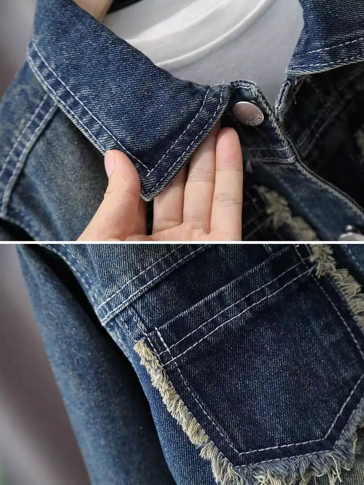 Boys Denim Suit Spring 2025 Spring Autumn New Style Children's Western-style Coat Boys' Fashionable Explosive Street 2 Piece Set