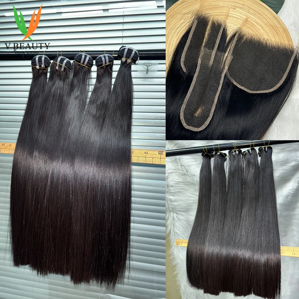 Vietnamese Raw Hair Bundles 3 4 bundles Bone Straight Human Hair Bundles with Frontal HD Lace Closure Hair Extensions Weaving
