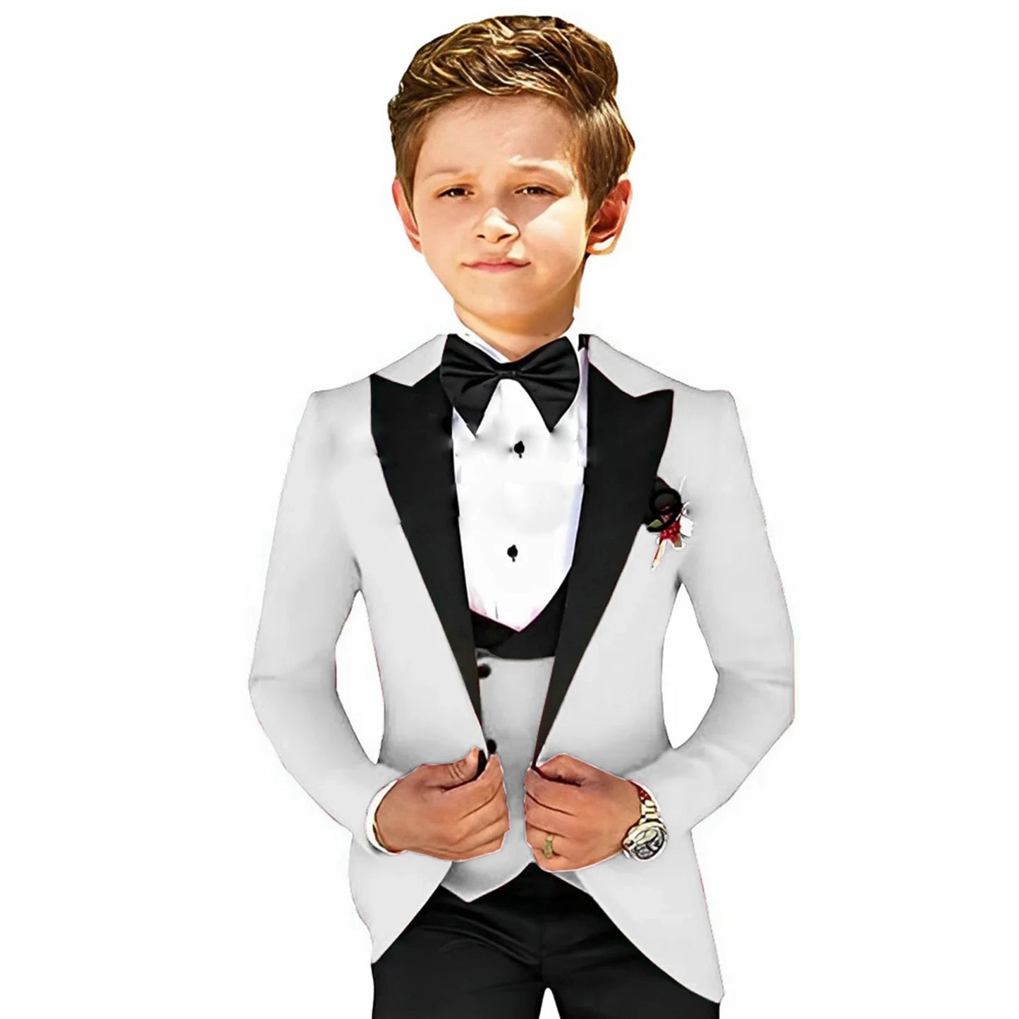 Boys Suit Wedding 3-Piece Party Dress Kids Splicing Lapel Jacket Pants Vest Blazer Slim Fit Complete Set of Clothes Tailored