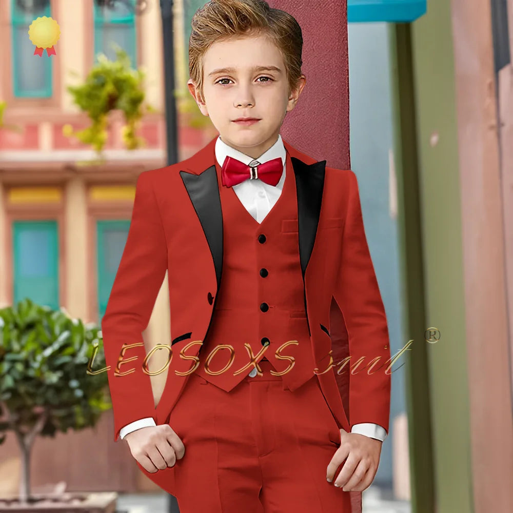 Boys Suit 3 Piece White Long Tuxedo Jacket Pants Vest Wedding Party Birthday Gift Kids Customized Blazer Suit