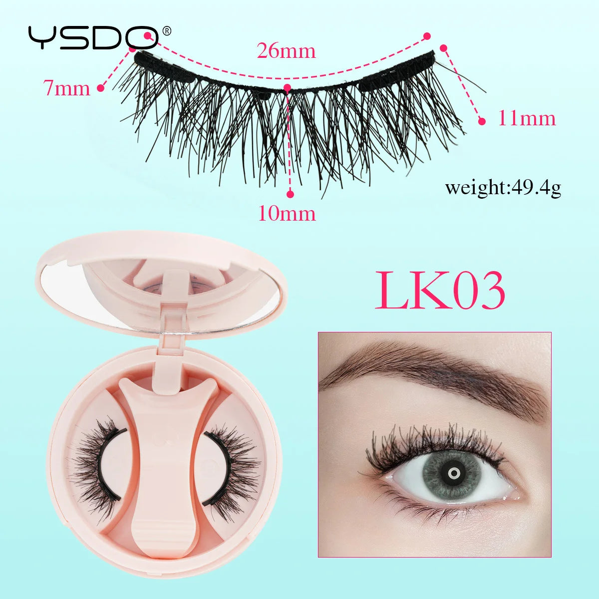 YSDO 1 Pair Magnetic Eyelashes Long-Lasting No Glue Needed Magnetic False Lashes Reusable Makeup Soft Faux 3D Mink Eyelash Tools