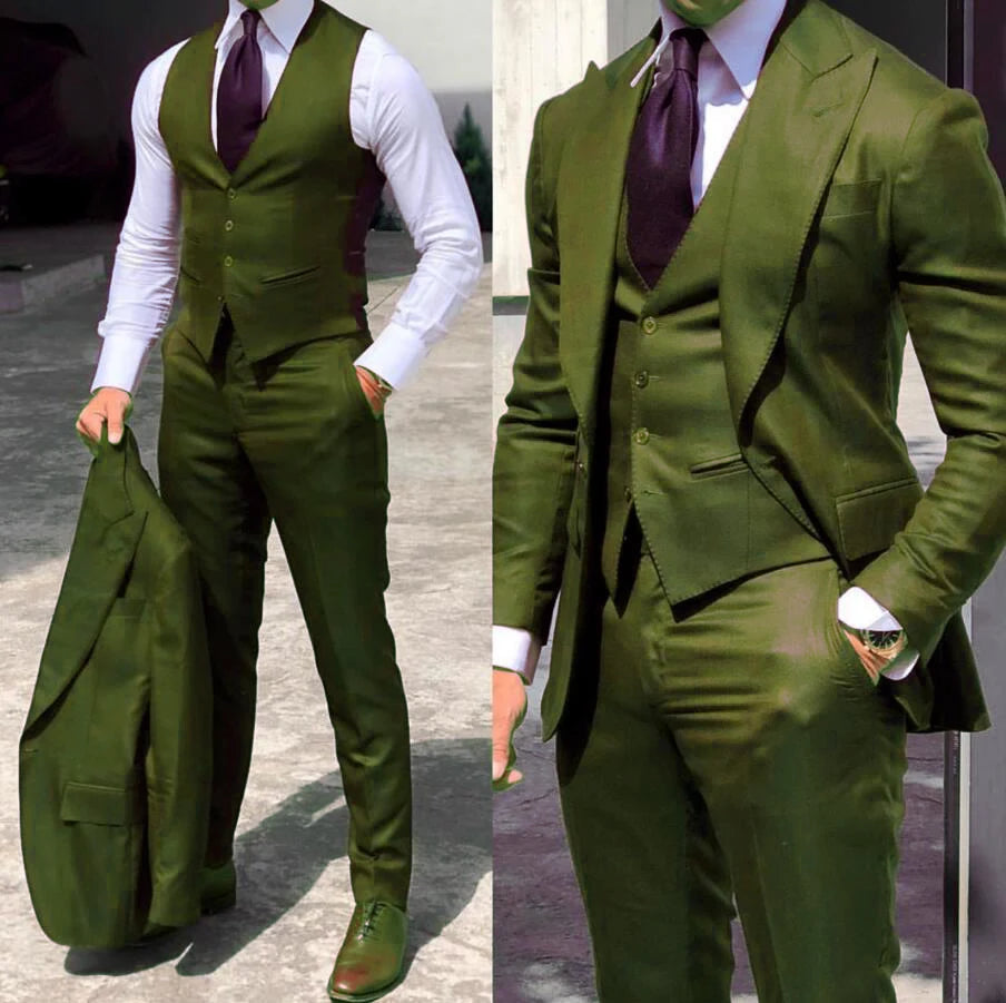 Classy Wedding Tuxedos Suits Slim Fit Suit For Men 3 Pieces Groomsmen Suit Formal Business Suit Costume Homme(Jacket+Vest+Pants)