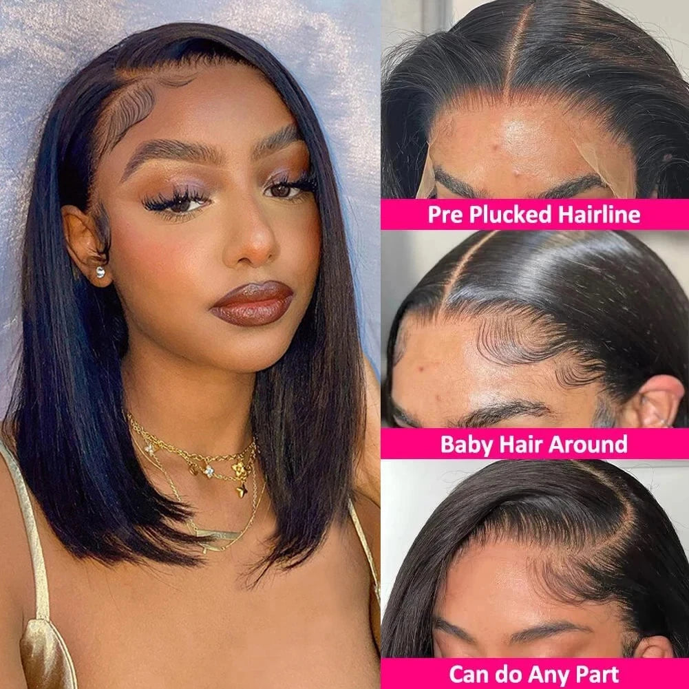 Bone Straight Nartual Bob Wig Hd 13x4 Lace Front Human Hair Wig For Black Women Transparent Frontal Straight Wig 10 12 14 Inch