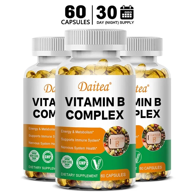 Organic Vitamin B Complex Supports Energy, Immune Health, Antioxidant Supplement - 30/60/120 Vegetarian Capsules