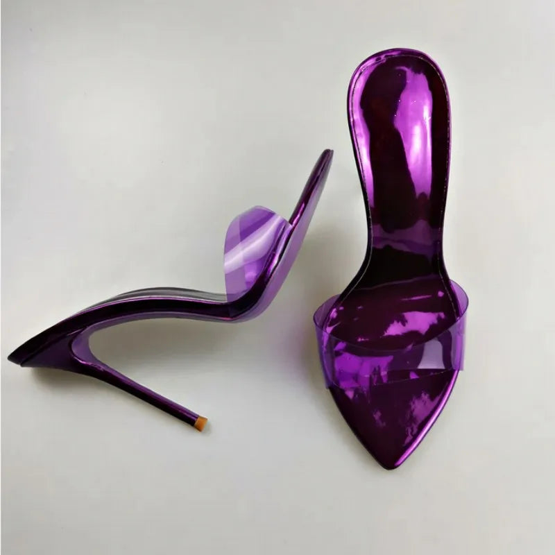 Pvc Transparent Shoes For Women's Sandals 2025 Summer Sexy Slippers Pointe Toe Thin Heels Stiletto Sandals Big Size Women Shoes