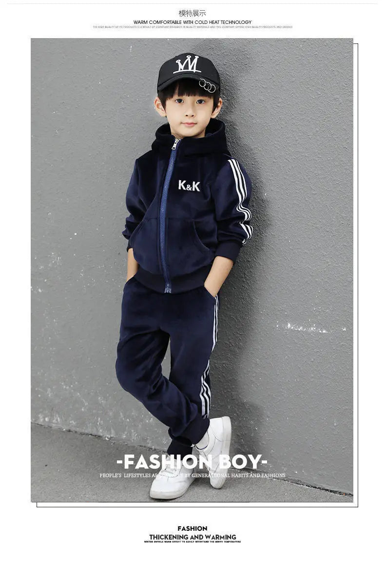 Boys Suit Sweatshirts +Pants Cotton 2Pcs/Sets 2023 Graceful Spring Autumn Sports Sets School Outdoors Thicken Children Clothing