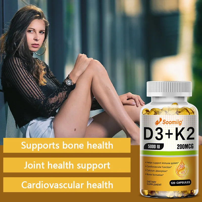 Vitamin D3 + K2 (MK-7)  Capsules - Strong Bones, Promote Brain Health, Maintain Cardiovascular Health, Enhances Immune System