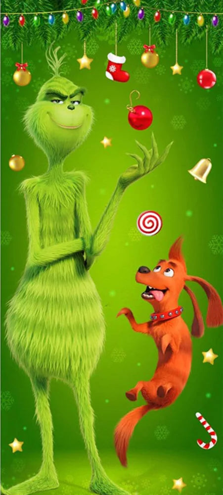 Christmas Green Haired Monster Door Cover Background Cloth Banner Christmas Party Scene Decoration Door Cover