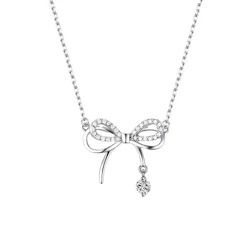 Bowknot Necklaces Jewelry Accessories Silver Bow Clavicle Chain Rhinestone Choker
