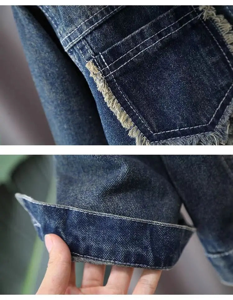 Boys Denim Suit Spring 2025 Spring Autumn New Style Children's Western-style Coat Boys' Fashionable Explosive Street 2 Piece Set