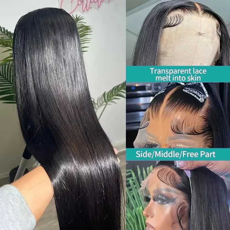 Bone Straight 13x6 HD Transparent Lace Frontal Wigs 30 34 Inch Brazilian 13x4 Lace Front Human Hair Wig 220% Density For Women