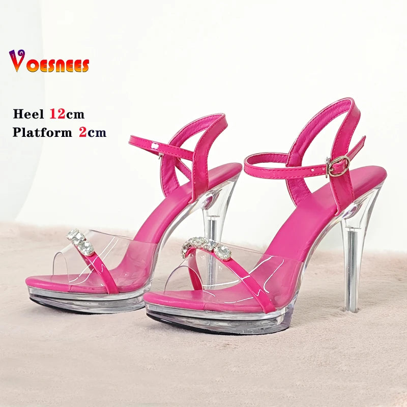 Transparent Slippers Ladies Clear PVC High Heeled Slippers Open Toe Daily Woman Sandals 12cm Sexy Show Crystal Shoes High Heels