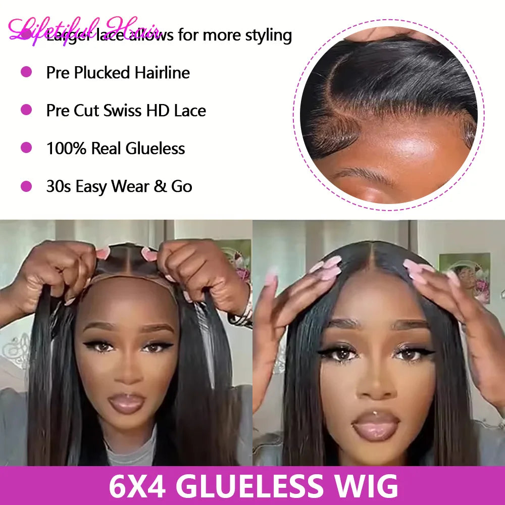 32 Inch 6x4 Bone Straight Human Hair Wigs Glueless Wig Human Hair Ready To Wear Pre-cut Brazilian 100% Human Hair Wigs For Women