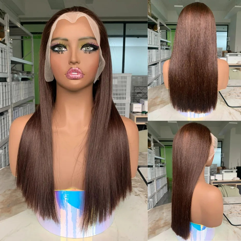 Original Vietnamese Hair Density 300 Smooth 5x5 Bone Straight Glueless Wigs 100% Human Hair 2x6 Closure Wig Super Double Drown