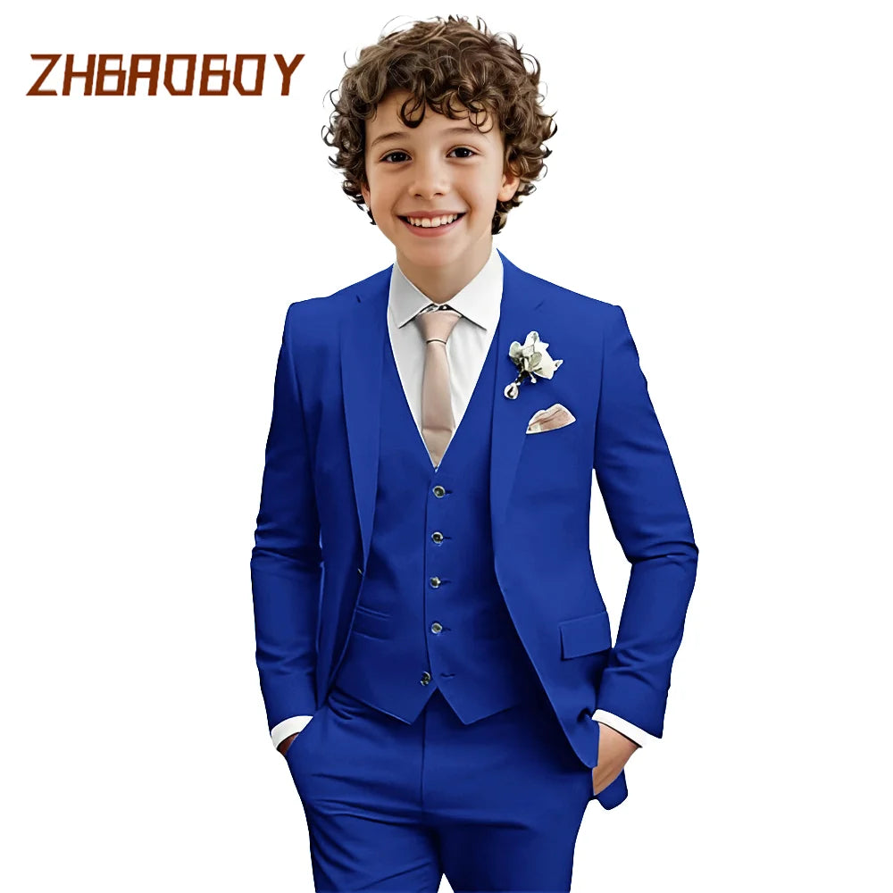 Boys Suit 3 Piece Slim Fit Kids Tuxedo Suit Formal Wedding Outfit Blazer Vest Pants Set