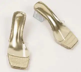 Crystal Clear Transparent Slippers Female Shoes Middle Heels Comfortable New Summer Women Shoes Woman Fashion Cool Mules Slides