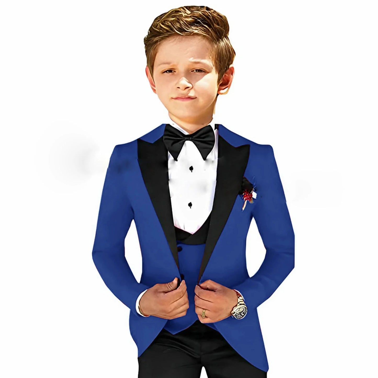 Boys Suit Wedding 3-Piece Party Dress Kids Splicing Lapel Jacket Pants Vest Blazer Slim Fit Complete Set of Clothes Tailored