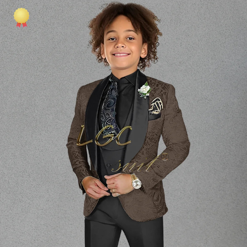 3-piece black velvet collar suit and tailcoat for boys, customized wedding party, boys' birthday formal set for ages 3-16