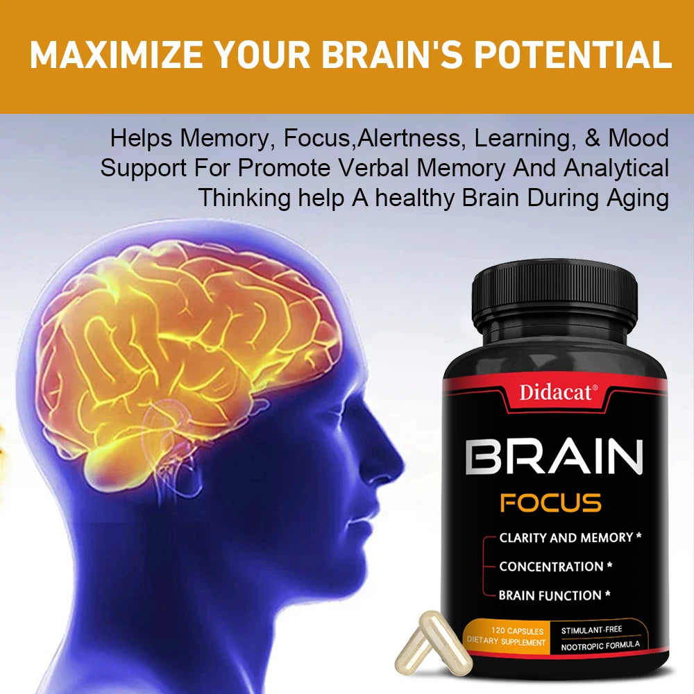 Bacopa Extract - with Lion's Mane, Helps Clear Thinking, Enhances Brain Function, Improves Memory, Supports Skin Health
