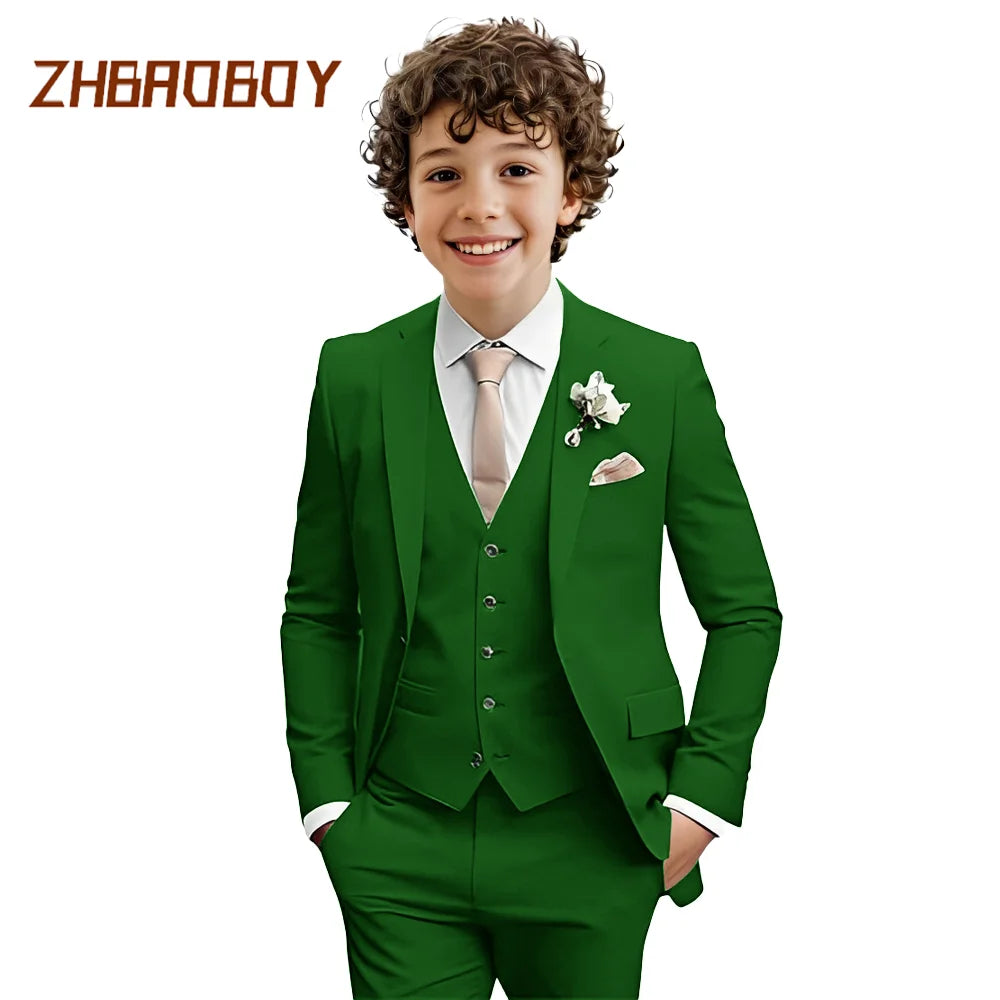 Boys Suit 3 Piece Slim Fit Kids Tuxedo Suit Formal Wedding Outfit Blazer Vest Pants Set