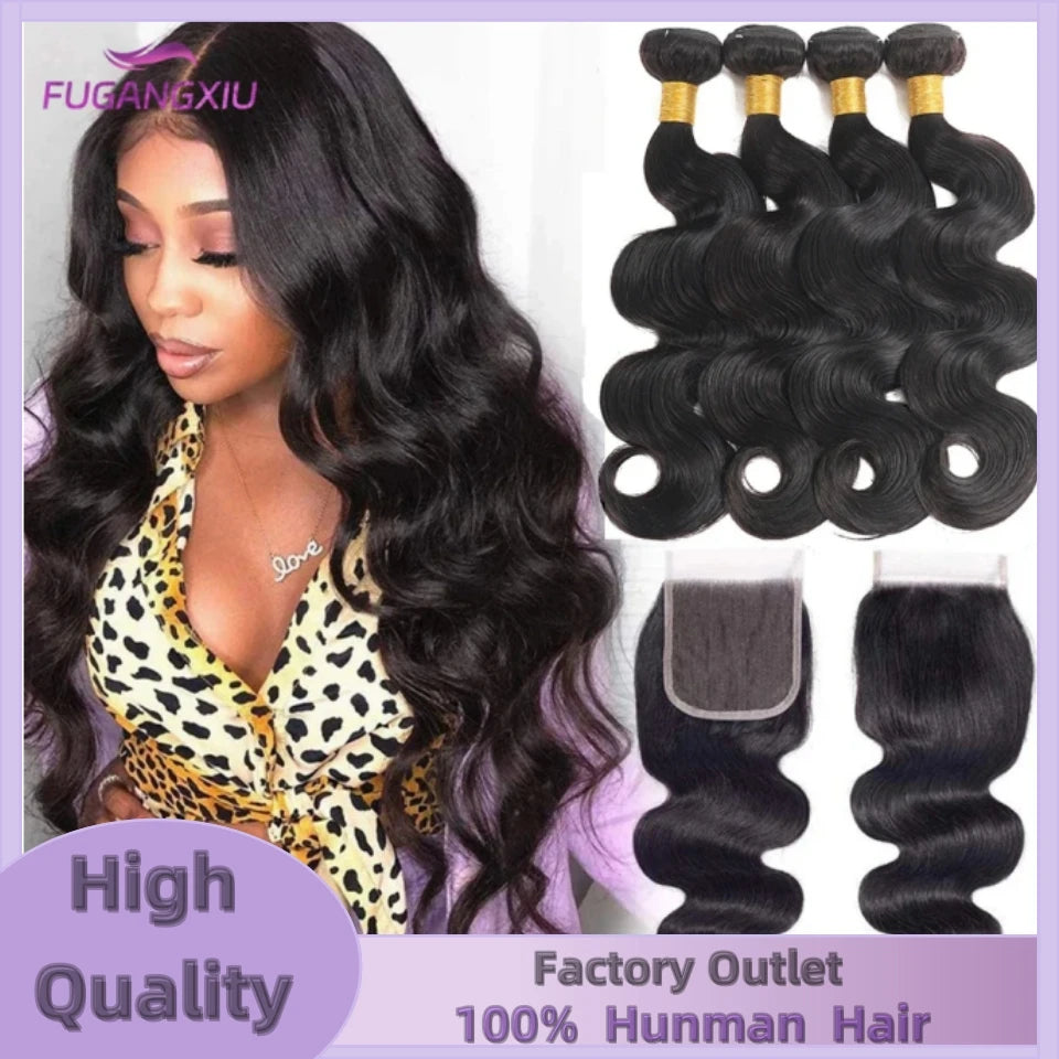 Peruvian Body Wave Bundles With Frontal 4x4 Closure Transparent Natural Virgin Human Hair Extensions Wholesale Bundles Weave