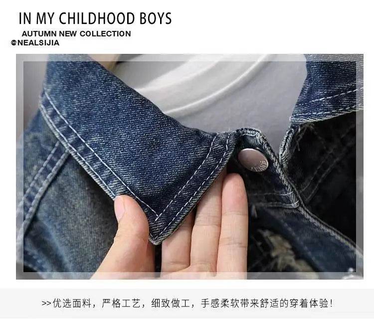 Boys Denim Suit Spring 2025 Spring Autumn New Style Children's Western-style Coat Boys' Fashionable Explosive Street 2 Piece Set