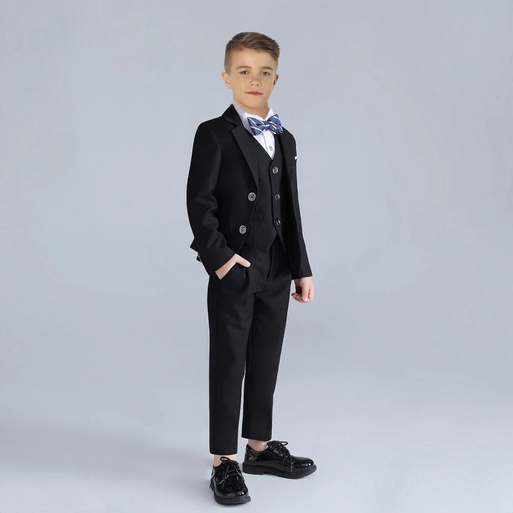 Boys Formal Slim Fit Suit Set 4 Pieces Two Colors Available Fast Delivery Notched Lapel Kids Suits Banquet Party Tuxedo 3-14T