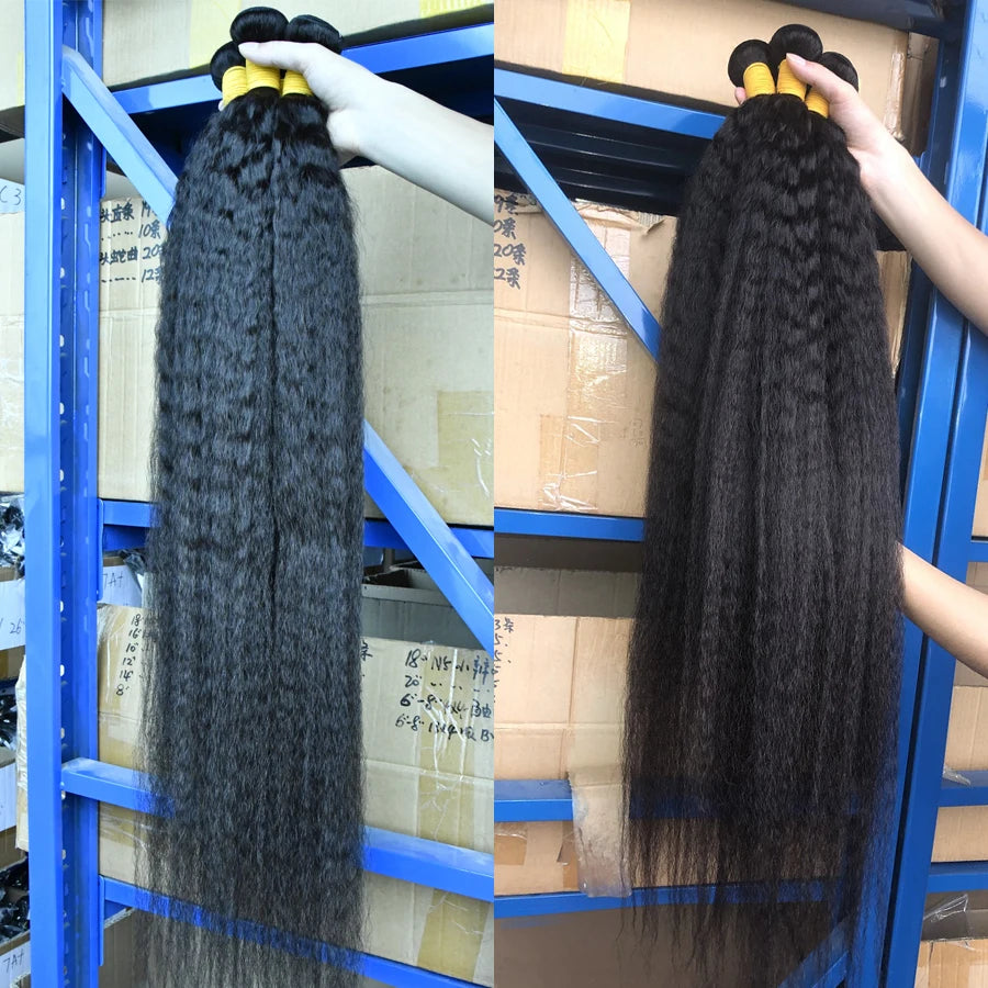 1 3 4 Bundles Kinky Straight Peruvian Hair Weave Bundles Raw Human Hair Bundle Virgin Remy Extensions For Women Coarse Yaki Weft